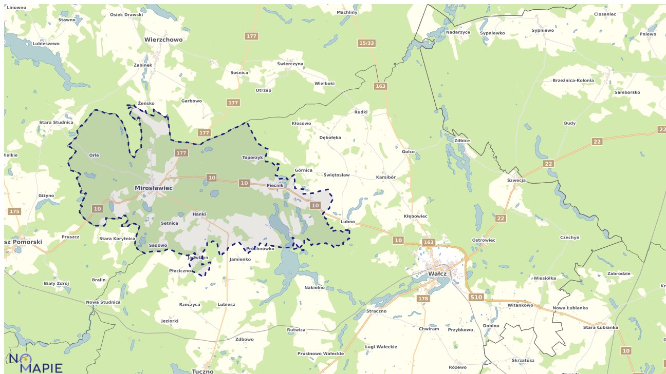 Mapa obszarów ochrony przyrody Mirosławca